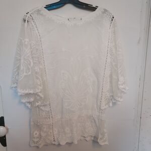 Ana&Rose Elegant White Lace Crochet Womens Blouse Sz Small Fairy Feminine